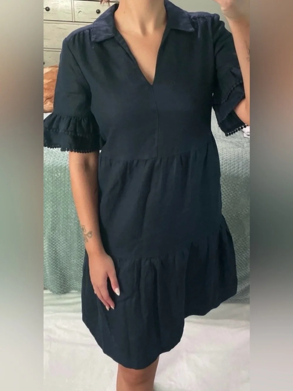 Chico's Navy Tiered V-Neck Dress - Picture 2 of 4